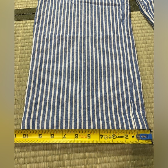 Jolt Womens Wide Leg Cropped Pants Blue Stripe Drawstring Pockets Tassels Linen - Picture 9 of 12